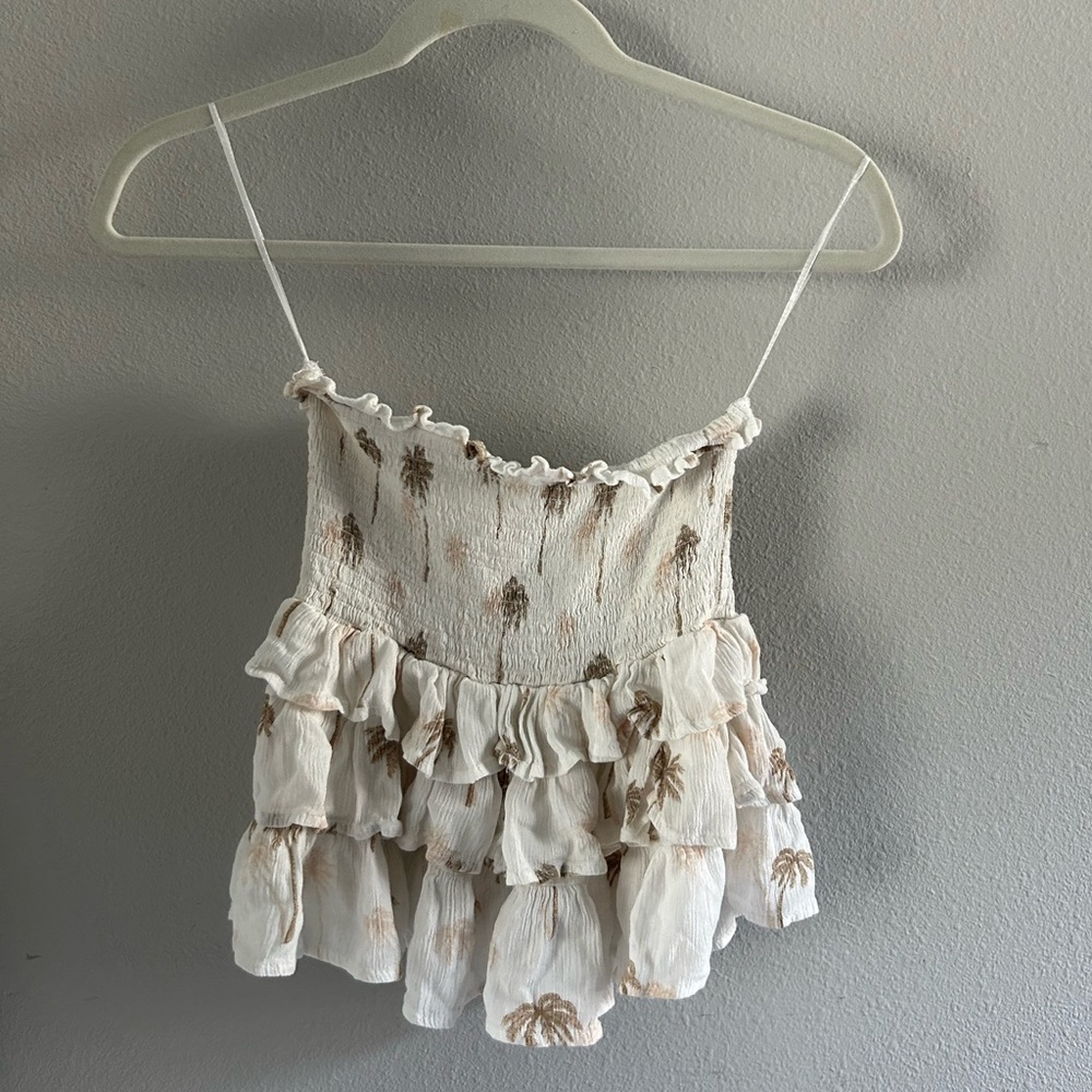Ocean Drive Beachy Ruffled Palm Tree Mini Skirt Size: S